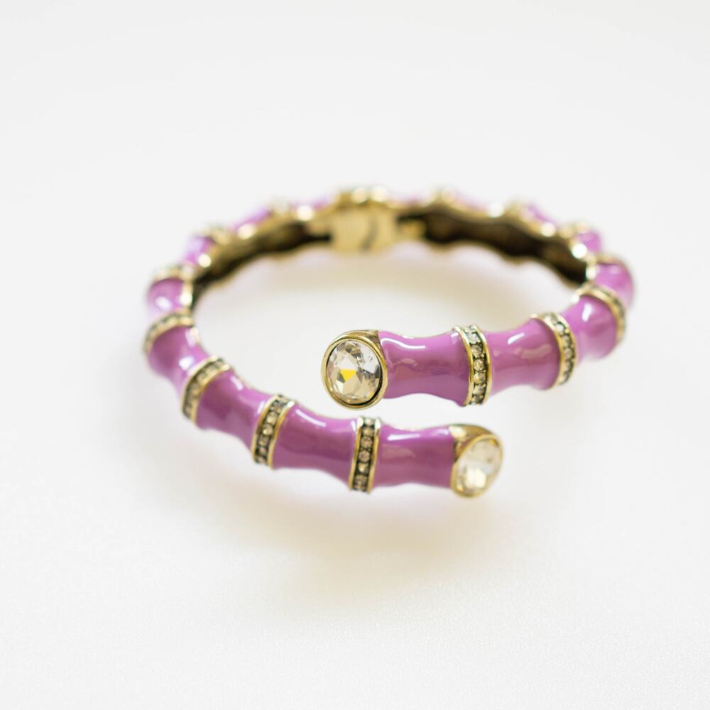 HEIDI DAUS Bamboozled Crystal Purple Enamel Cuff Bracelet Size S/M